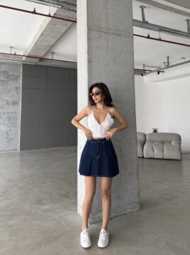 Lacivert Mini Kot Kadın Etek
