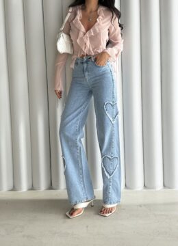 Yan Kalp Desen Salaş Kot Pantalon